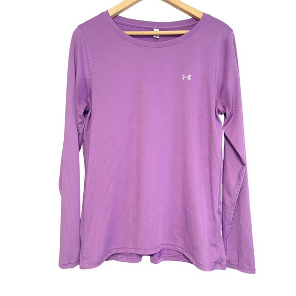 Under Armour Heat Gear Long Sleeve T-Shirt Womens L Purple Tech Mesh Fitness - Picture 1 of 9